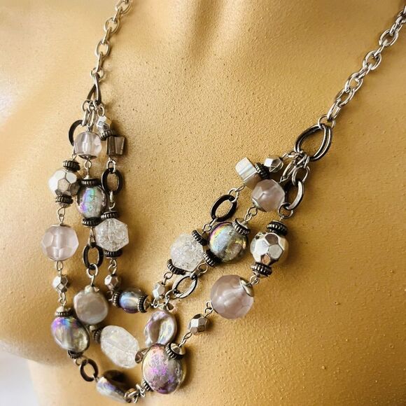 Ruby Rd Necklace Layered Chunky Statement Frosted Carnival Lucite Glass 4422 - Picture 4 of 12